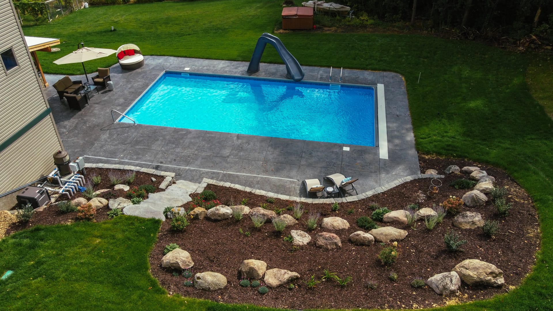 Aerial view of completed pool installation